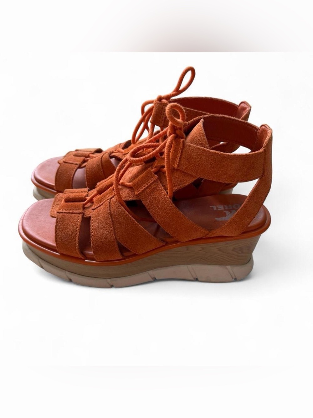 Sorels Women’s Orange Suede Lace-Up Platform Sandals